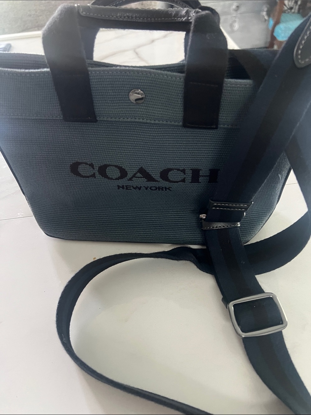 Coach Blue Denim Canvas Tote with Black Accents! MINI 🥳 - Picture 3 of 3
